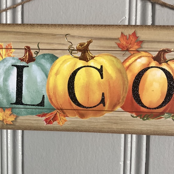 NWT Stunning Colorful Pumpkins Black Glittered Wooden Welcome Decoration Sign - Picture 7 of 17